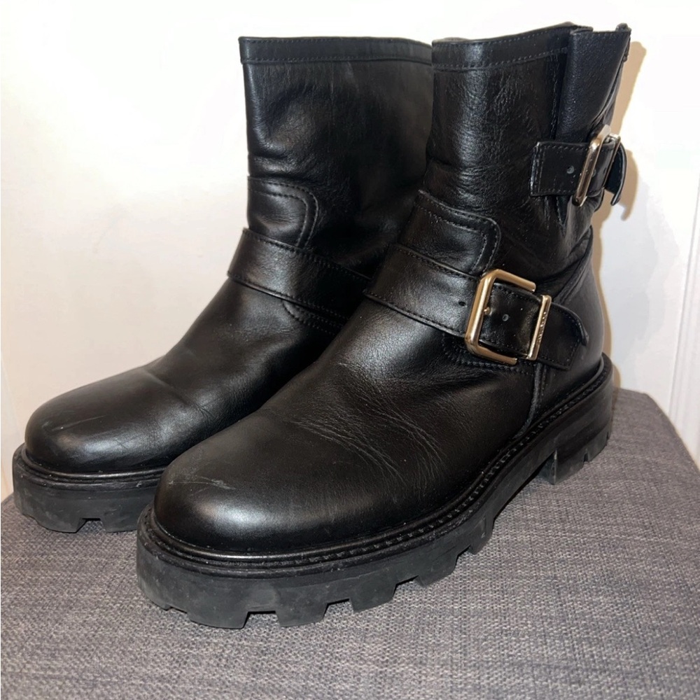 Ladies Jimmy Choo Black Boots Buckles Size 6 35 Ankle Boot  Made In Spain